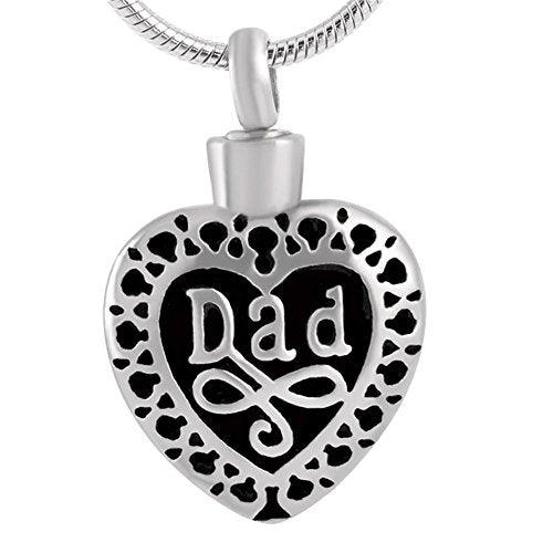 Dad Heart Pendant with Chain - Cremation Urn Stainless Steel