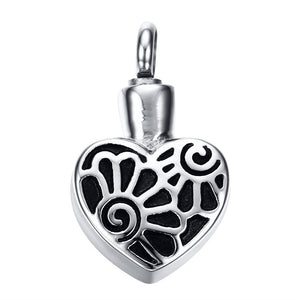 Heart with Flowers Pendant with Chain - Cremation Urn Stainless Steel