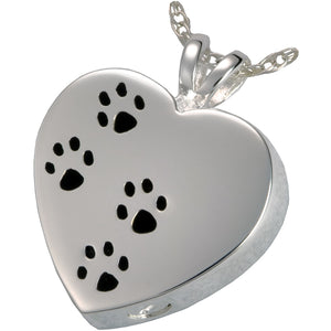 Heart with Paw Prints Pendant with Chain - Cremation Urn Stainless Steel