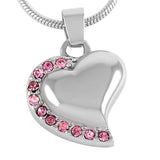 Heart with Pink Stones Pendant with Chain - Cremation Urn Stainless Steel