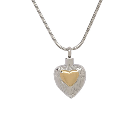 Heart with Small Golden Heart Pendant with Chain - Cremation Urn Stainless Steel