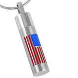 USA Flag Pendant with Chain - Cremation Urn Stainless Steel